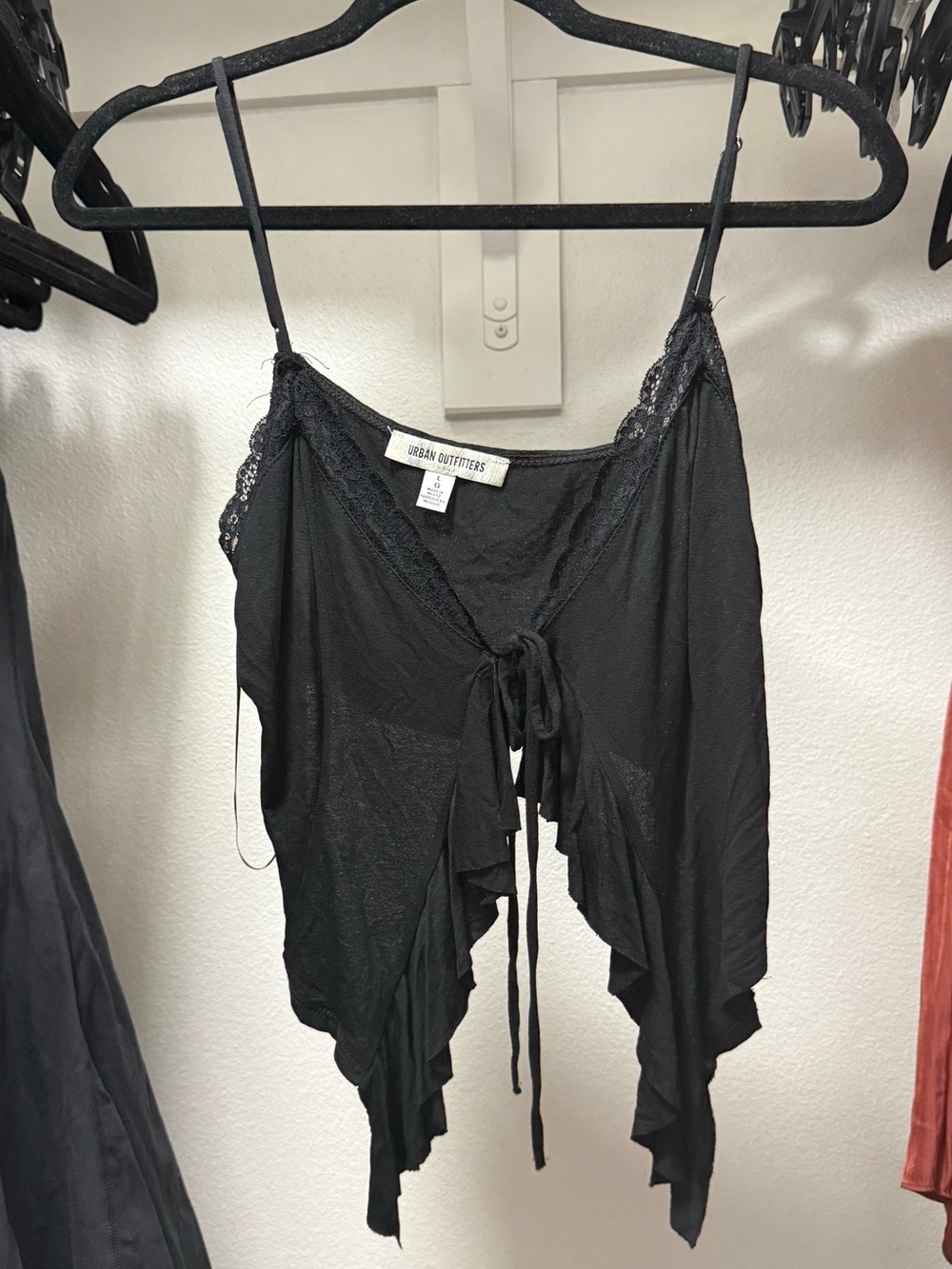 Urban Outfitters Black Lace-Trim Tie-Front Tank